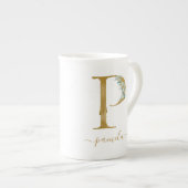 ユーカリ・グリーナリー水彩金ゴールドPモノグラム ボーンチャイナマグカップ (正面右)