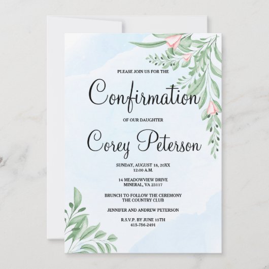 ユーカリ・グリーナリー・ボホ・ダスティ・ブルー確認 招待状 (正面)