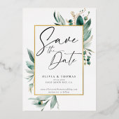 ユーカリ・グリーンリー結婚・ロマン救スの日付 箔招待状 (正面)