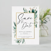 ユーカリ・グリーンリー結婚・ロマン救スの日付 箔招待状 (立ち正面)