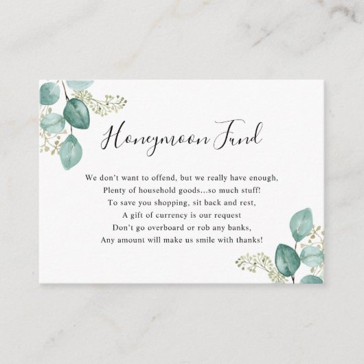 ユーカリ・グリーンリー・ハネムーンまたは世帯基金 エンクロージャーカード (正面)