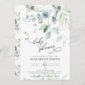 ユーカリ・グリーン男女兼用リー・ベビーシャワー 招待状 (正面/裏面)