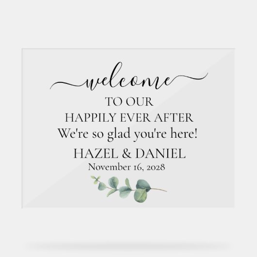 ユーカリ・グリーン結婚リーへようこそ アクリルサイン (正面)