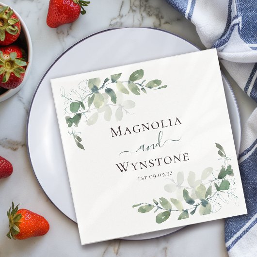 ユーカリ・グリーン結婚リー スタンダードカクテルナプキン