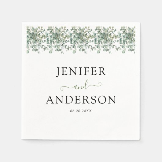 ユーカリ・グリーン結婚リー スタンダードカクテルナプキン (正面)