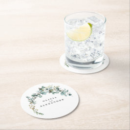 ユーカリ・グリーン結婚リー ラウンドペーパーコースター