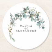 ユーカリ・グリーン結婚リー ラウンドペーパーコースター (正面)