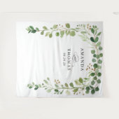 ユーカリ・グリーン葉リー・アーチ結婚ズ・バックドロップ タペストリー (正面(横))