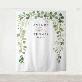 ユーカリ・グリーン葉リー・アーチ結婚ズ・バックドロップ タペストリー