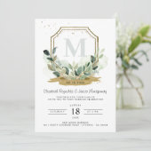 ユーカリ グリーン エレガント ゴールド クレスト ウェディング 招待状 (スタンド正面)