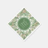 ユーカリ グリーン ゴールド グリッター リーフ ブライダル シャワー スタンダードカクテルナプキン (角)