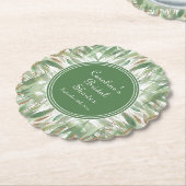 ユーカリ グリーン ゴールド グリッター リーフ ブライダル シャワー ペーパーコースター (アングル)