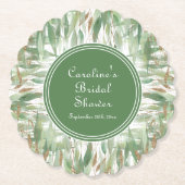 ユーカリ グリーン ゴールド グリッター リーフ ブライダル シャワー ペーパーコースター (正面)