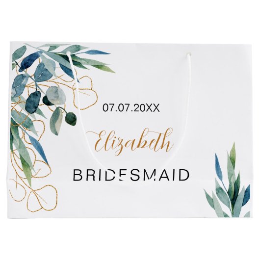 ユーカリ グリーン ゴールド ネーム ブライズメイド ラージペーパーバッグ (裏面)