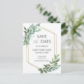 ユーカリ グリーン ゴールド Save the Date ポストカード (スタンド正面)
