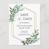 ユーカリ グリーン ゴールド Save the Date ポストカード (正面)