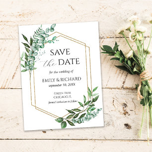 ユーカリ グリーン ゴールド Save the Date ポストカード