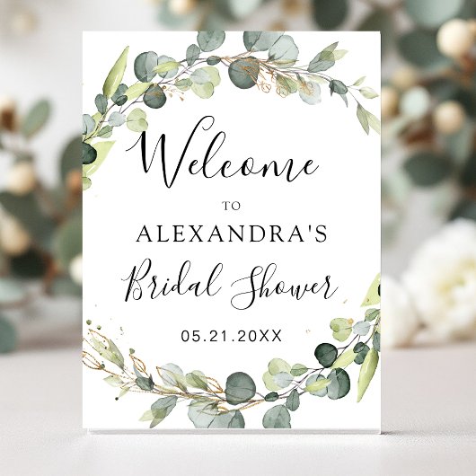 ユーカリ グリーン 花の ブライダルシャワー ポスター