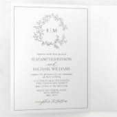 ユーカリ グリーン 葉のクラスト モノグラム ウェディング 三つ折り招待状 (内部最初)
