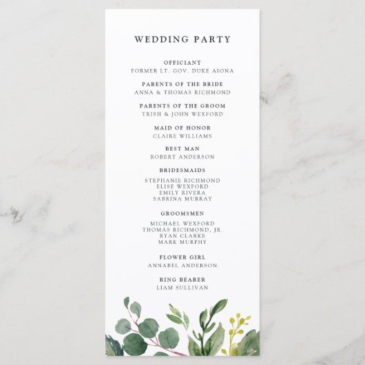 ユーカリ・グローブ結婚のセレモニー・プログラム プログラム (裏面)