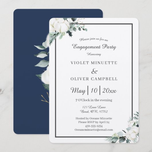 ユーカリ コットン | フェルト エクリュ v2 婚約パーティー 招待状 (正面/裏面)