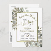 ユーカリ&ゴールデンパイン結婚式の日付を保存 案内ポストカード (正面/裏面)