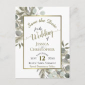 ユーカリ&ゴールデンパイン結婚式の日付を保存 案内ポストカード (正面)