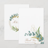 ユーカリ ゴールドの葉 ウェディング サンクスカード サンキューカード (正面/裏面)