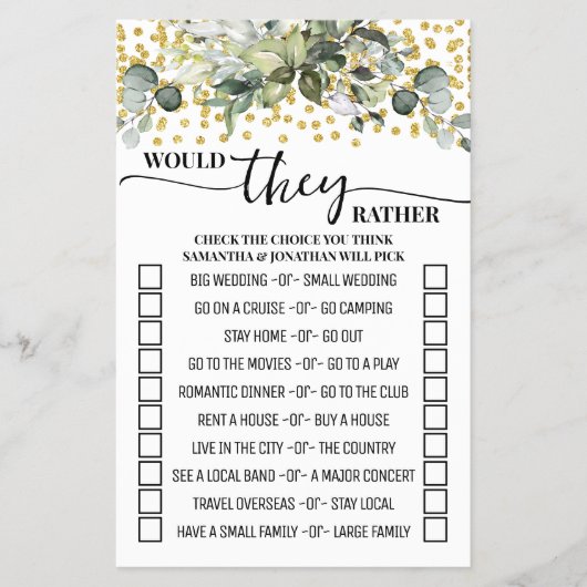 ユーカリ・ゴールドは彼らはむしろゲームカードをシャワーするだろう チラシ (正面)