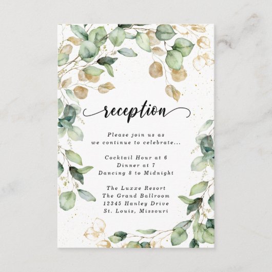 ユーカリ ゴールド ウォーターカラー レセプション 封入カード エンクロージャーカード (正面)