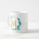 ユーカリ ゴールド グリーナリー 名前入り モノグラム A-Z コーヒーマグカップ (正面左)