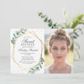 ユーカリ ゴールド ジオメトリック スイート シックスティーン フォト 招待状 (スタンド正面)