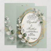 ユーカリ ゴールド ジオメトリック フレーム ウェディング 招待 招待状 (正面/裏面)