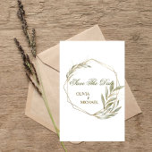 ユーカリ ゴールド ジオメトリック フレーム Save The Date 招待状