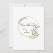 ユーカリ ゴールド ジオメトリック フレーム Save The Date 招待状 (正面)