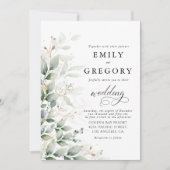 ユーカリ ゴールド フラワー グリーン ウェディング 招待状 (正面)