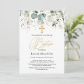 ユーカリ ゴールド リーフ クロス 洗礼 招待状 (スタンド正面)