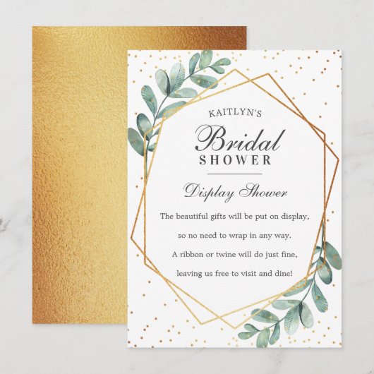 ユーカリ ゴールド 幾何学模様 ブライダルシャワー エンクロージャーカード (正面/裏面)