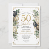 ユーカリ ゴールド 50周年 結婚記念日 招待状 (正面)