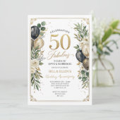 ユーカリ ゴールド 50周年 結婚記念日 招待状 (スタンド正面)