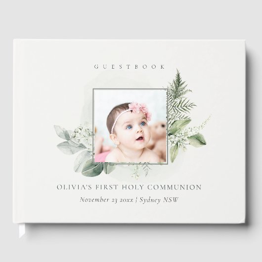 ユーカリ・シダの葉の写真最初の聖餐式 ゲストブック (正面)