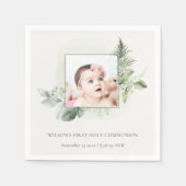 ユーカリ・シダの葉の写真最初の聖餐式 スタンダードカクテルナプキン (正面)