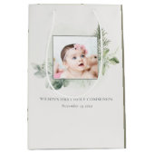 ユーカリ・シダの葉の写真最初の聖餐式 ミディアムペーパーバッグ (正面)