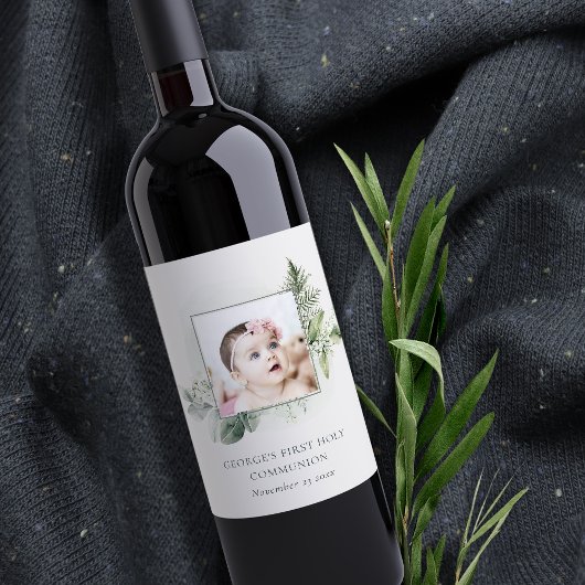 ユーカリ・シダの葉の写真最初の聖餐式 ワインラベル