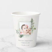 ユーカリ・シダの葉の写真最初の聖餐式 紙コップ (正面)