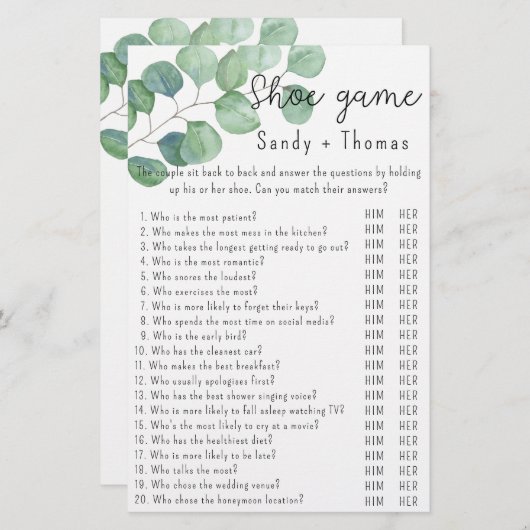 ユーカリ – シューゲームブライダルシャワーゲーム (正面/裏面)