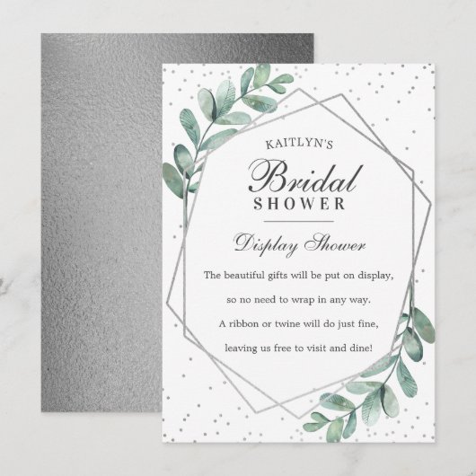 ユーカリ シルバー 幾何学模様 ブライダルシャワー エンクロージャーカード (正面/裏面)