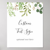 ユーカリ シンプル ブラウン フラワーズ カスタム テキスト サイン (正面)