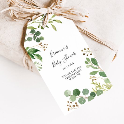 ユーカリ シンプル ブラウン 花 モチーフ ベビーシャワー ギフトタグ