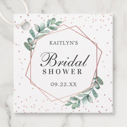 ユーカリ ジオメトリック ローズゴールド フォイル ブライダルシャワー フェイバータグ (正面)